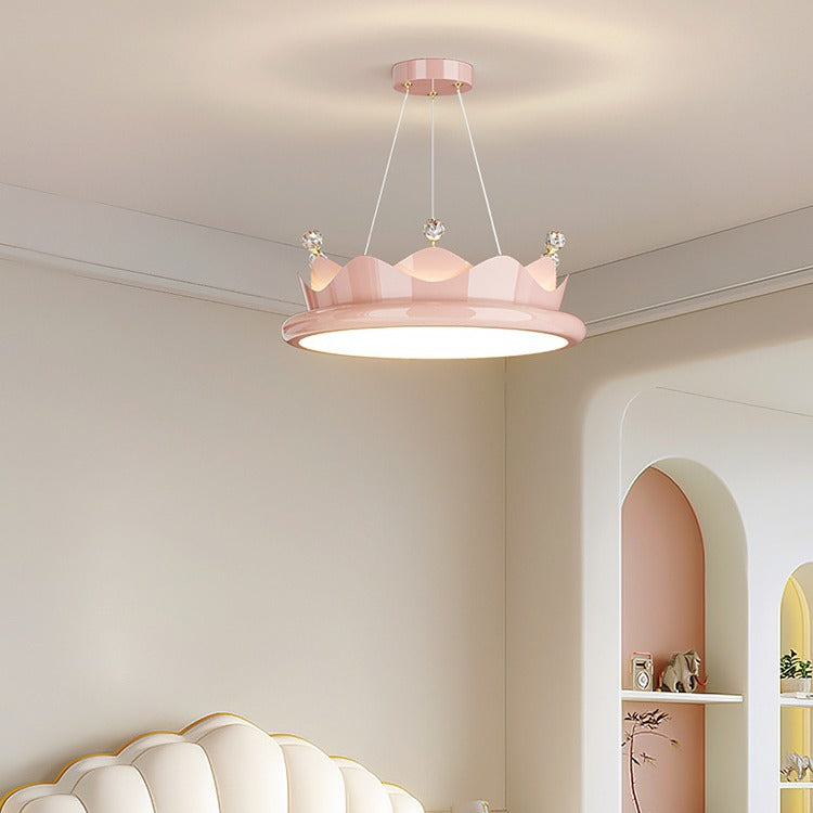 Contemporary Creative Iron Crystal PE Round Crown-Shaped LED Pendant Light For Bedroom