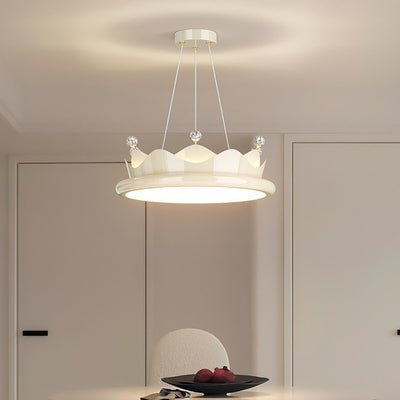Contemporary Creative Iron Crystal PE Round Crown-Shaped LED Pendant Light For Bedroom