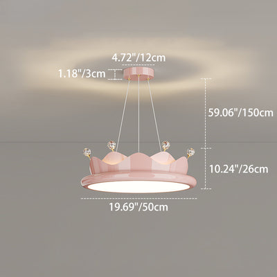 Contemporary Creative Iron Crystal PE Round Crown-Shaped LED Pendant Light For Bedroom