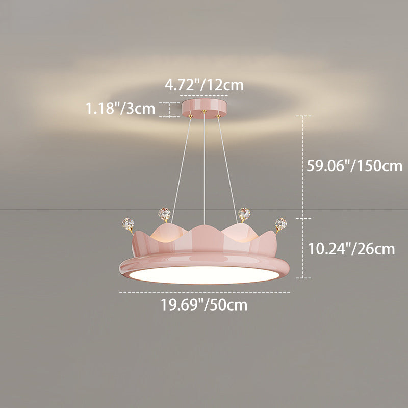 Contemporary Creative Iron Crystal PE Round Crown-Shaped LED Pendant Light For Bedroom