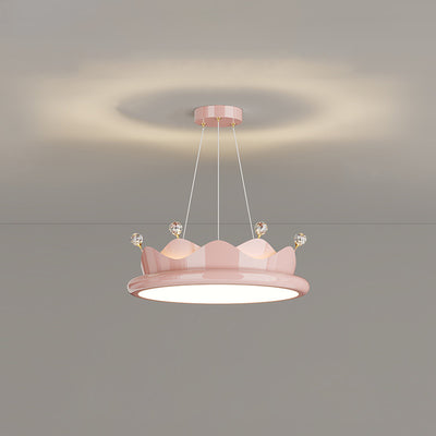 Contemporary Creative Iron Crystal PE Round Crown-Shaped LED Pendant Light For Bedroom