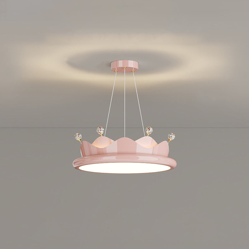 Contemporary Creative Iron Crystal PE Round Crown-Shaped LED Pendant Light For Bedroom