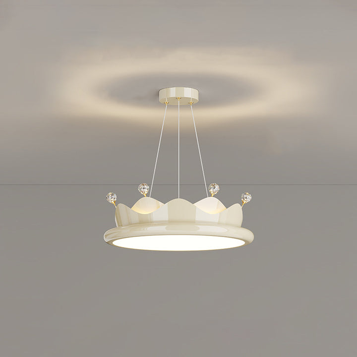 Contemporary Creative Iron Crystal PE Round Crown-Shaped LED Pendant Light For Bedroom