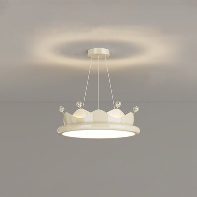 Contemporary Creative Iron Crystal PE Round Crown-Shaped LED Pendant Light For Bedroom