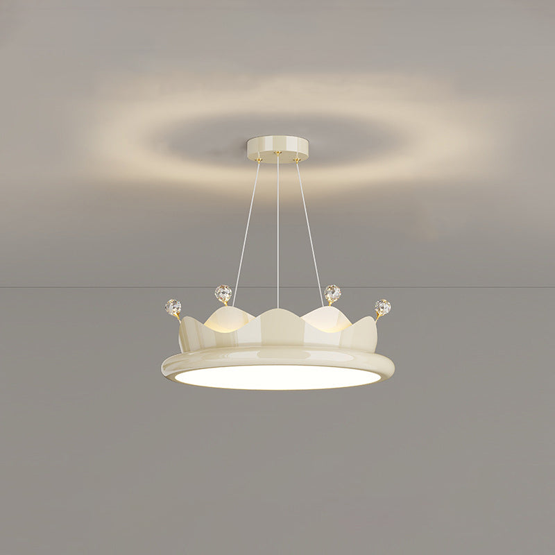 Contemporary Creative Iron Crystal PE Round Crown-Shaped LED Pendant Light For Bedroom