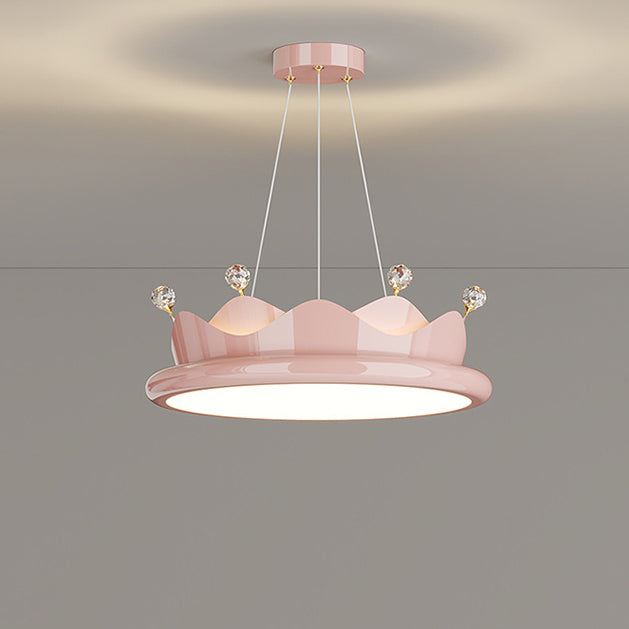 Contemporary Creative Iron Crystal PE Round Crown-Shaped LED Pendant Light For Bedroom