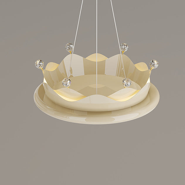Contemporary Creative Iron Crystal PE Round Crown-Shaped LED Pendant Light For Bedroom