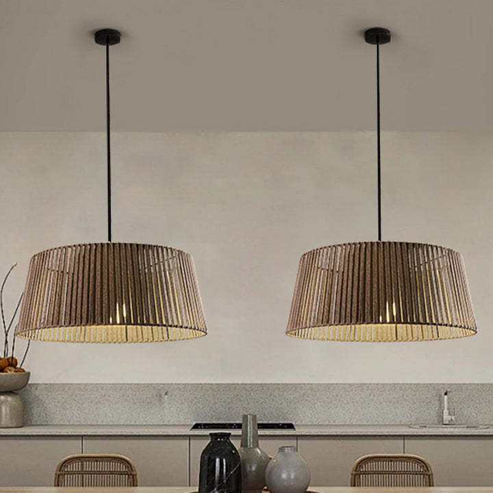 Traditional Chinese Iron Hemp Rope Round 1-Light Pendant Light For Living Room