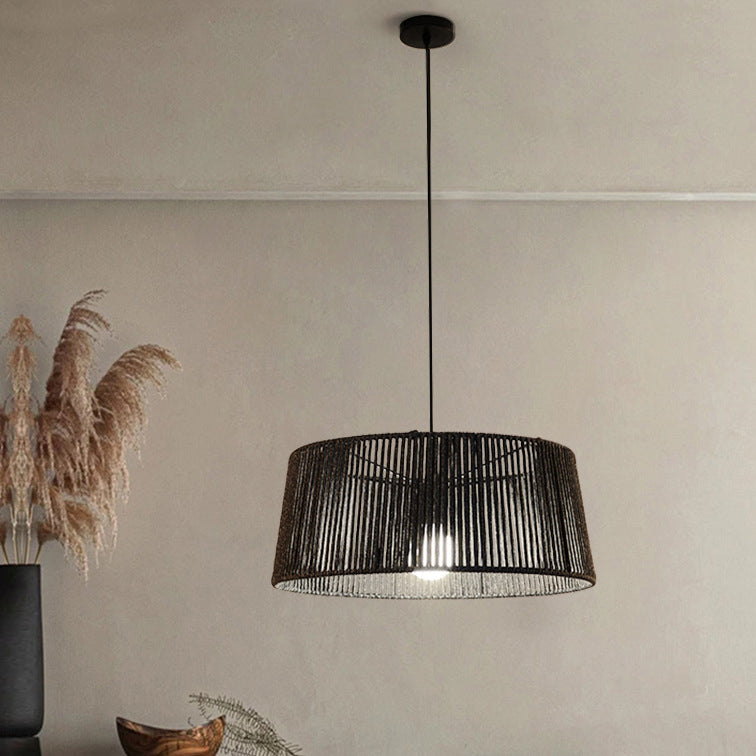 Traditional Chinese Iron Hemp Rope Round 1-Light Pendant Light For Living Room