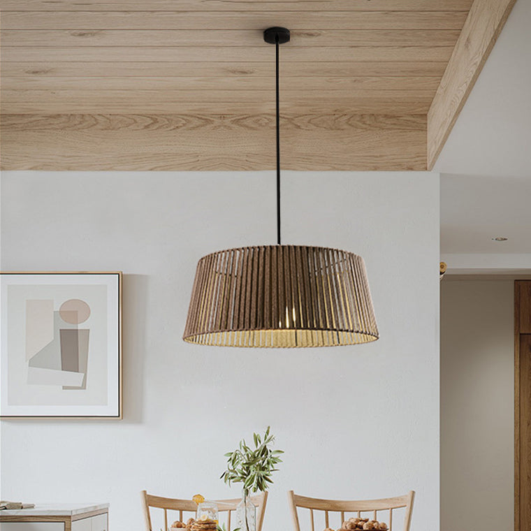 Traditional Chinese Iron Hemp Rope Round 1-Light Pendant Light For Living Room
