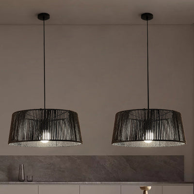 Traditional Chinese Iron Hemp Rope Round 1-Light Pendant Light For Living Room