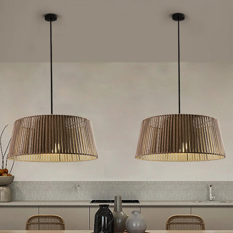 Traditional Chinese Iron Hemp Rope Round 1-Light Pendant Light For Living Room