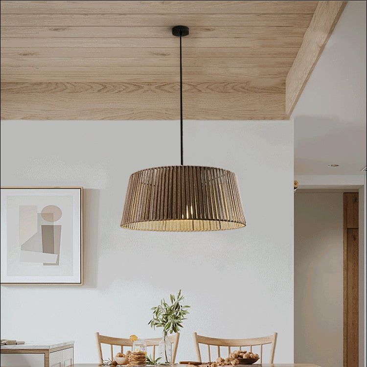 Traditional Chinese Iron Hemp Rope Round 1-Light Pendant Light For Living Room