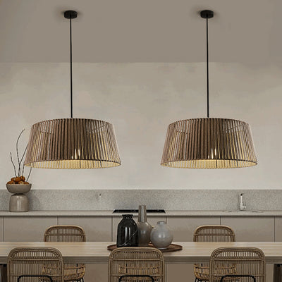Traditional Chinese Iron Hemp Rope Round 1-Light Pendant Light For Living Room