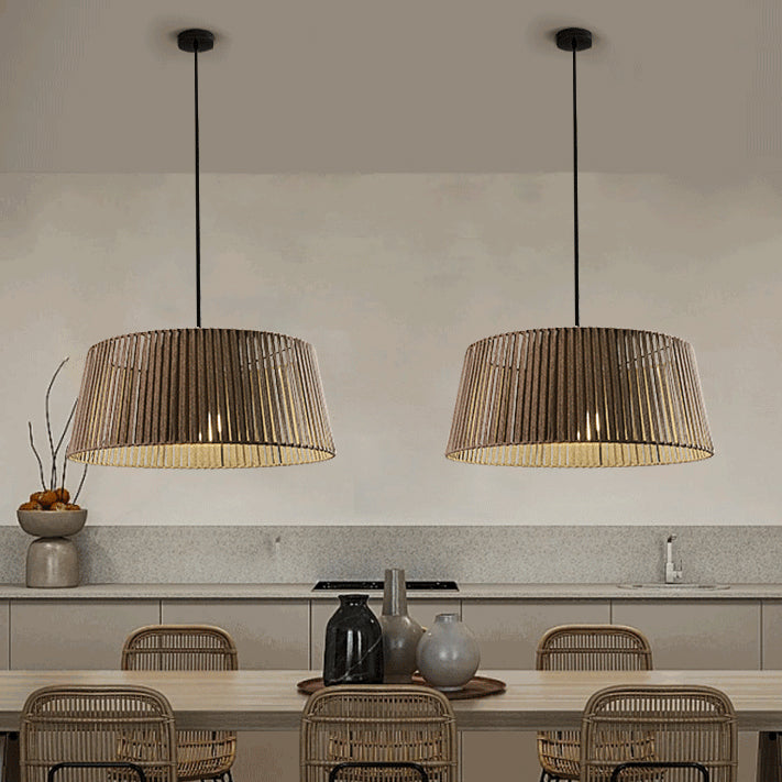 Traditional Chinese Iron Hemp Rope Round 1-Light Pendant Light For Living Room