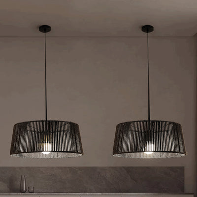 Traditional Chinese Iron Hemp Rope Round 1-Light Pendant Light For Living Room