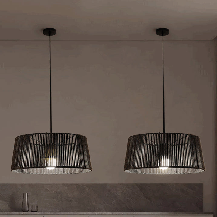 Traditional Chinese Iron Hemp Rope Round 1-Light Pendant Light For Living Room