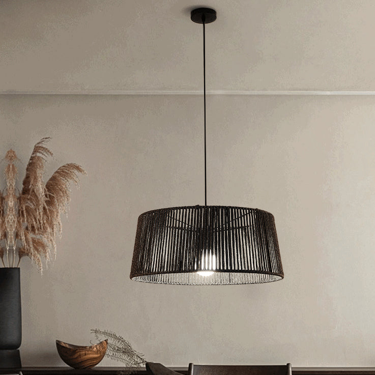 Traditional Chinese Iron Hemp Rope Round 1-Light Pendant Light For Living Room
