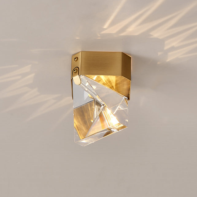 Modern Minimalist Full Copper Crystal Square Cut Multi-Faceted LED Flush Mount Ceiling Light For Bedroom