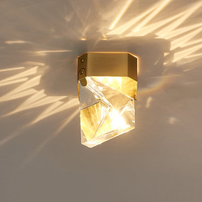 Modern Minimalist Full Copper Crystal Square Cut Multi-Faceted LED Flush Mount Ceiling Light For Bedroom