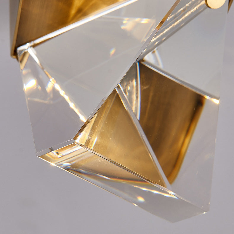 Modern Minimalist Full Copper Crystal Square Cut Multi-Faceted LED Flush Mount Ceiling Light For Bedroom