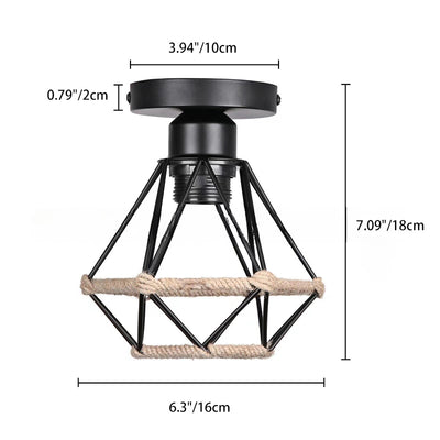 Modern Minimalist Iron Hemp Rope Geometric 1-Light Semi-Flush Mount Ceiling Light For Living Room