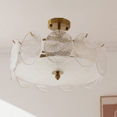 Traditional French Iron Glass Round 5/6/8-Light Semi-Flush Mount Ceiling Light For Living Room