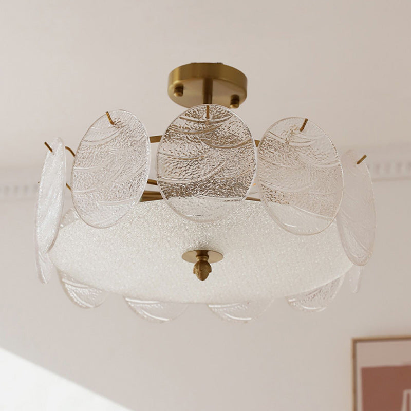 Traditional French Iron Glass Round 5/6/8-Light Semi-Flush Mount Ceiling Light For Living Room