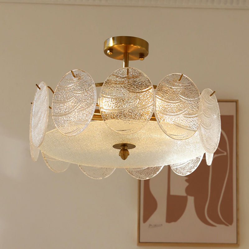 Traditional French Iron Glass Round 5/6/8-Light Semi-Flush Mount Ceiling Light For Living Room