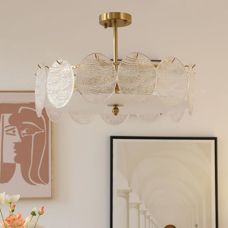 Traditional French Iron Glass Round 5/6/8-Light Semi-Flush Mount Ceiling Light For Living Room