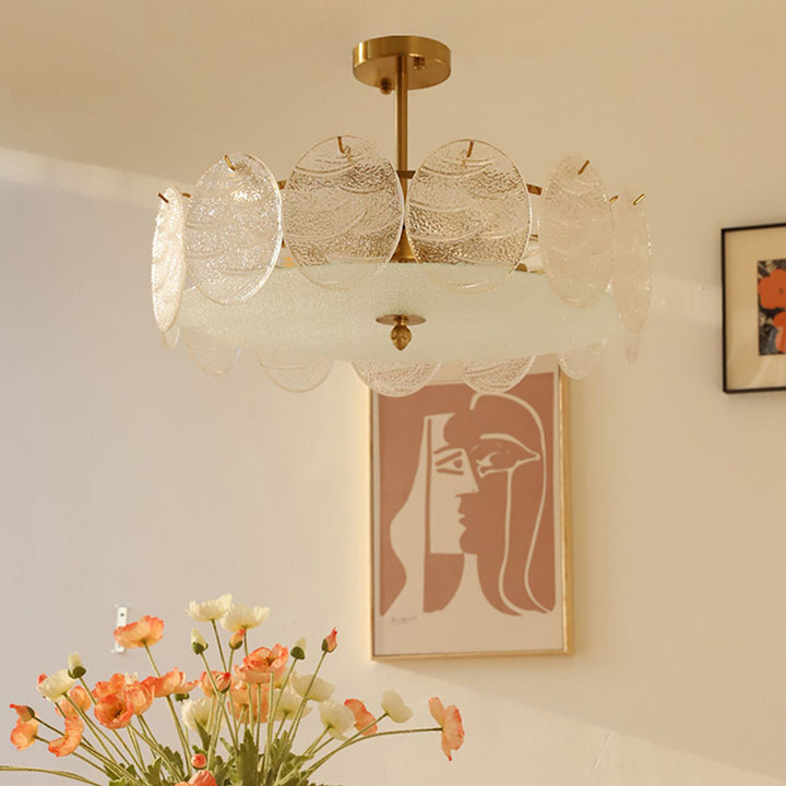 Traditional French Iron Glass Round 5/6/8-Light Semi-Flush Mount Ceiling Light For Living Room