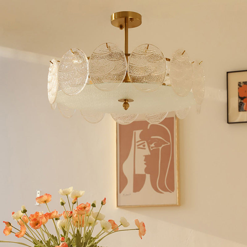 Traditional French Iron Glass Round 5/6/8-Light Semi-Flush Mount Ceiling Light For Living Room