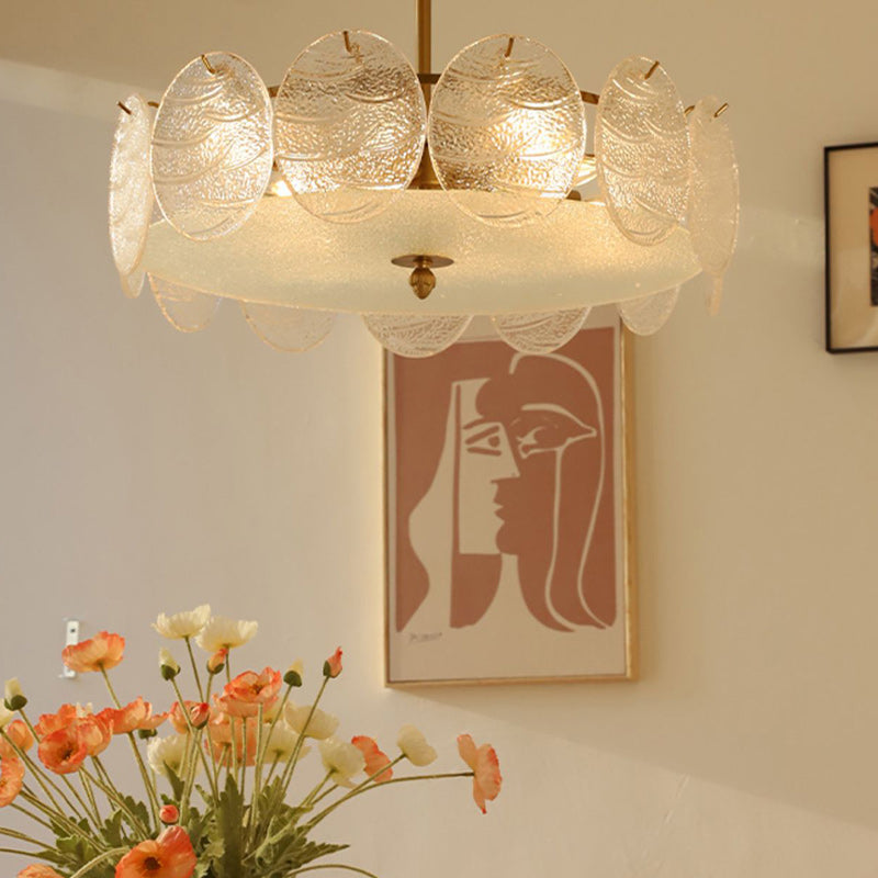 Traditional French Iron Glass Round 5/6/8-Light Semi-Flush Mount Ceiling Light For Living Room