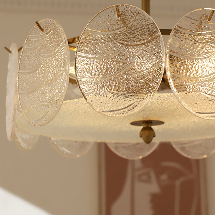 Traditional French Iron Glass Round 5/6/8-Light Semi-Flush Mount Ceiling Light For Living Room