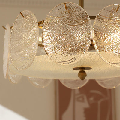 Traditional French Iron Glass Round 5/6/8-Light Semi-Flush Mount Ceiling Light For Living Room