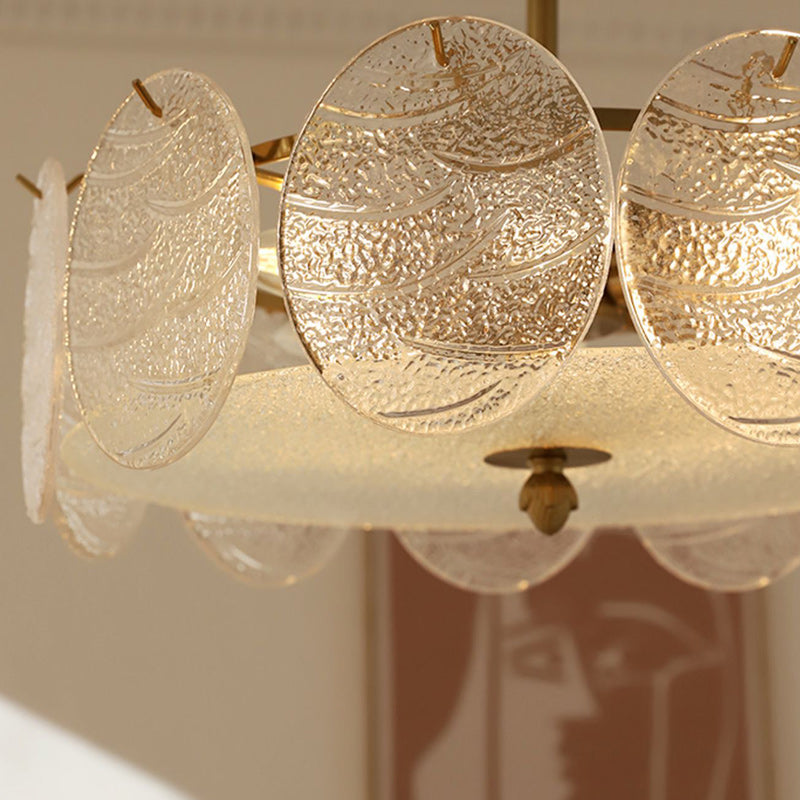 Traditional French Iron Glass Round 5/6/8-Light Semi-Flush Mount Ceiling Light For Living Room