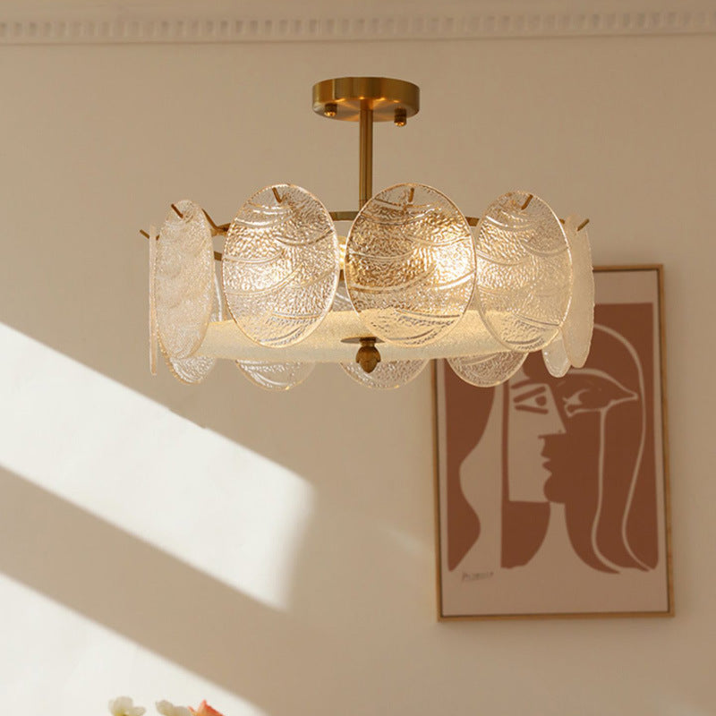 Traditional French Iron Glass Round 5/6/8-Light Semi-Flush Mount Ceiling Light For Living Room
