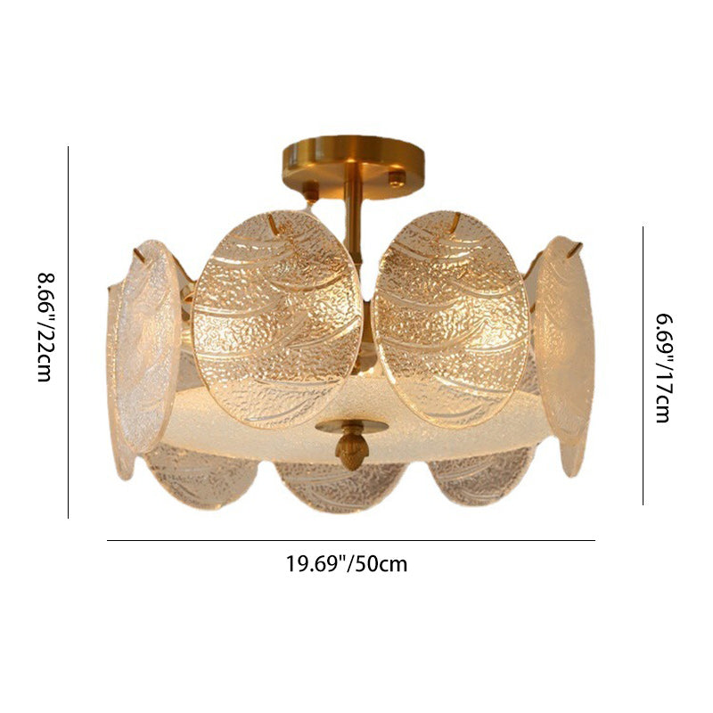 Traditional French Iron Glass Round 5/6/8-Light Semi-Flush Mount Ceiling Light For Living Room
