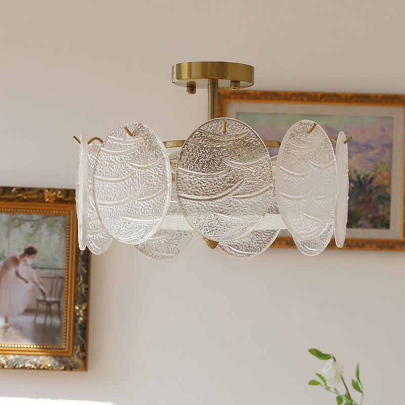 Traditional French Iron Glass Round 5/6/8-Light Semi-Flush Mount Ceiling Light For Living Room