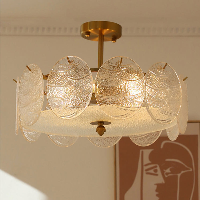 Traditional French Iron Glass Round 5/6/8-Light Semi-Flush Mount Ceiling Light For Living Room