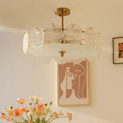 Traditional French Iron Glass Round 5/6/8-Light Semi-Flush Mount Ceiling Light For Living Room