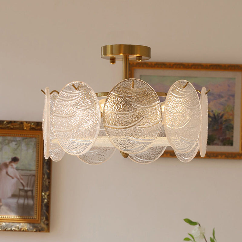 Traditional French Iron Glass Round 5/6/8-Light Semi-Flush Mount Ceiling Light For Living Room