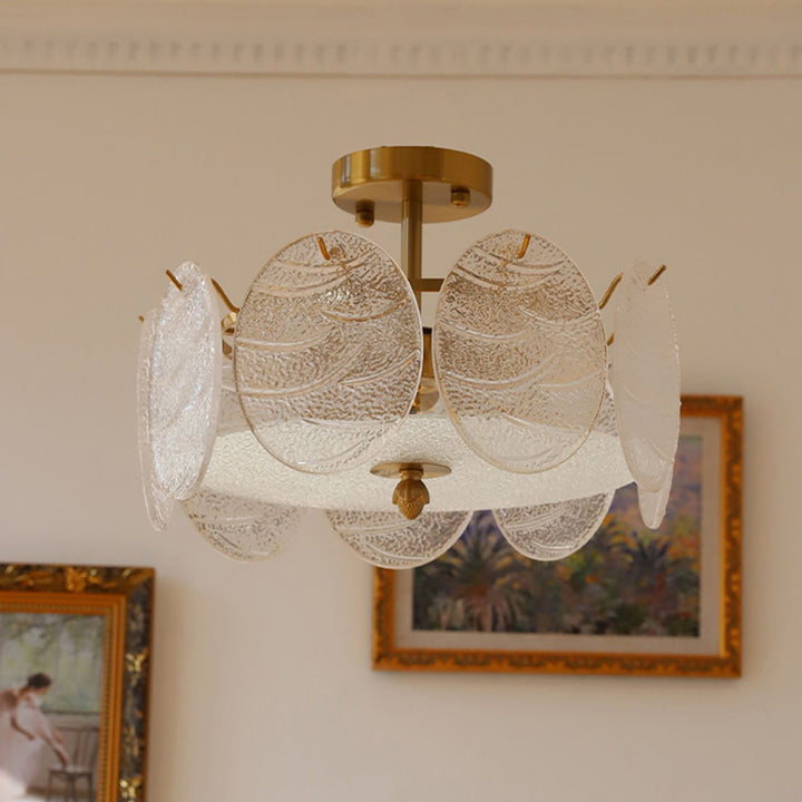 Traditional French Iron Glass Round 5/6/8-Light Semi-Flush Mount Ceiling Light For Living Room