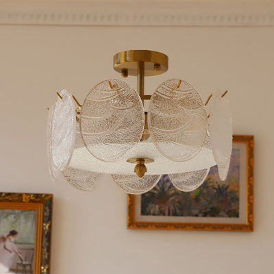 Traditional French Iron Glass Round 5/6/8-Light Semi-Flush Mount Ceiling Light For Living Room