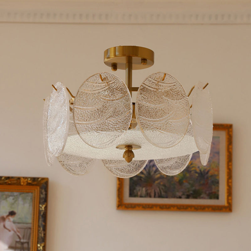 Traditional French Iron Glass Round 5/6/8-Light Semi-Flush Mount Ceiling Light For Living Room