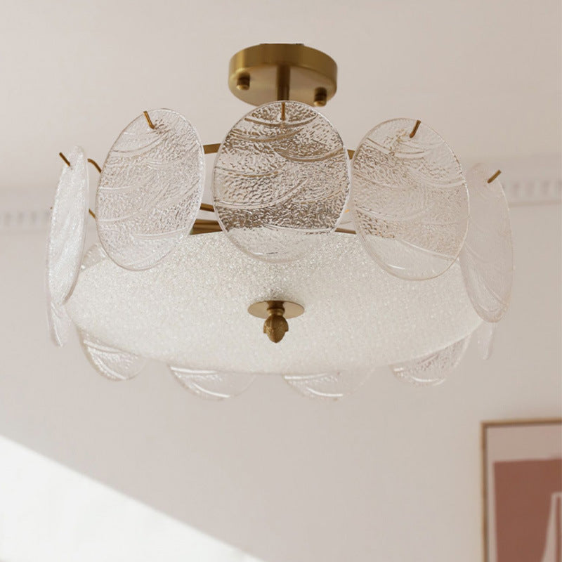 Traditional French Iron Glass Round 5/6/8-Light Semi-Flush Mount Ceiling Light For Living Room
