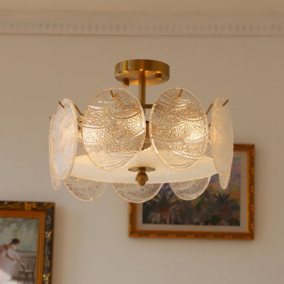 Traditional French Iron Glass Round 5/6/8-Light Semi-Flush Mount Ceiling Light For Living Room