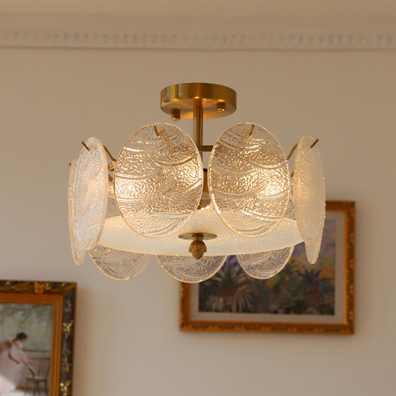 Traditional French Iron Glass Round 5/6/8-Light Semi-Flush Mount Ceiling Light For Living Room