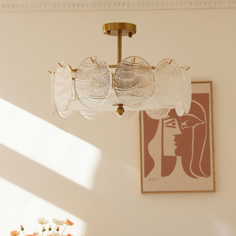 Traditional French Iron Glass Round 5/6/8-Light Semi-Flush Mount Ceiling Light For Living Room