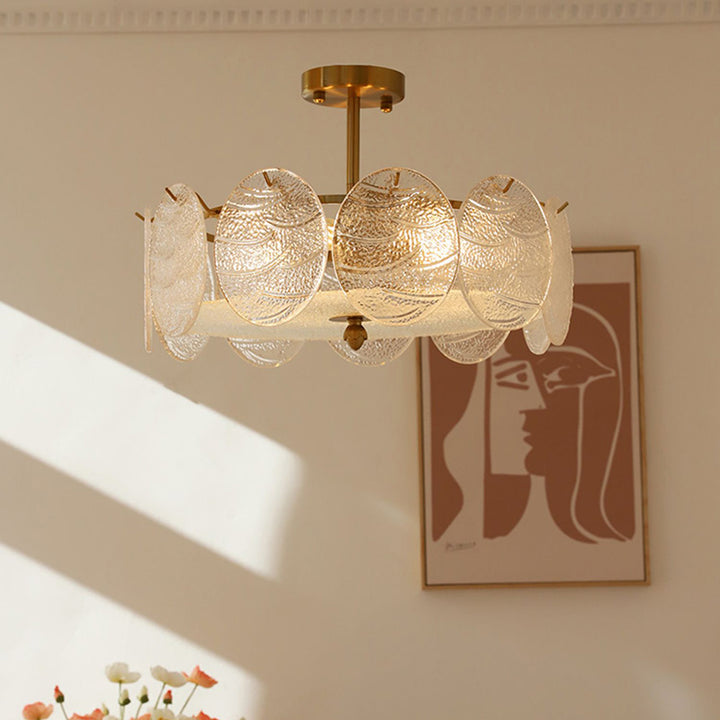 Traditional French Iron Glass Round 5/6/8-Light Semi-Flush Mount Ceiling Light For Living Room
